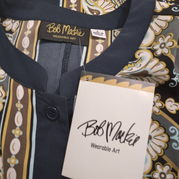 Bob Mackie Bombay Placement Print Long Sleeve Button Front Blouse Multi Size L - Picture 7 of 9